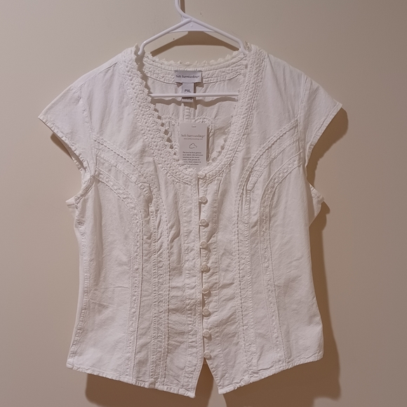 FLASH SALE!! Soft Surroundings White Peruvian Taos Top - Picture 2 of 7